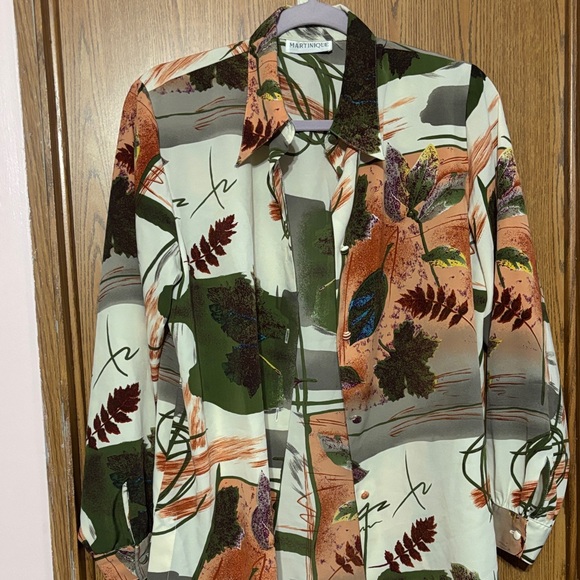 Leaf Print Casual Button-Down Shirt - Picture 1 of 7